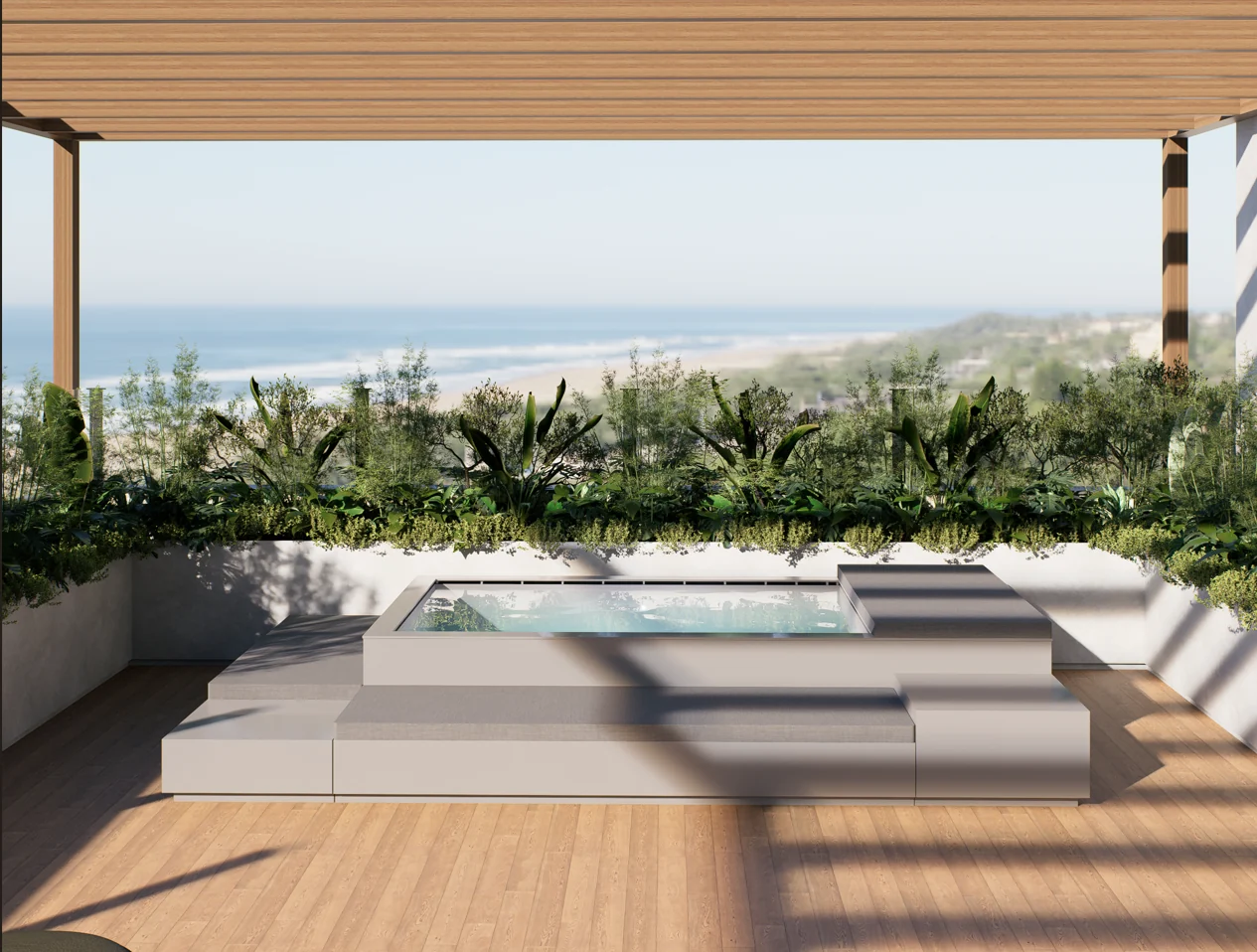 Piscina Naua elevada y arquitectura integrada a una terraza